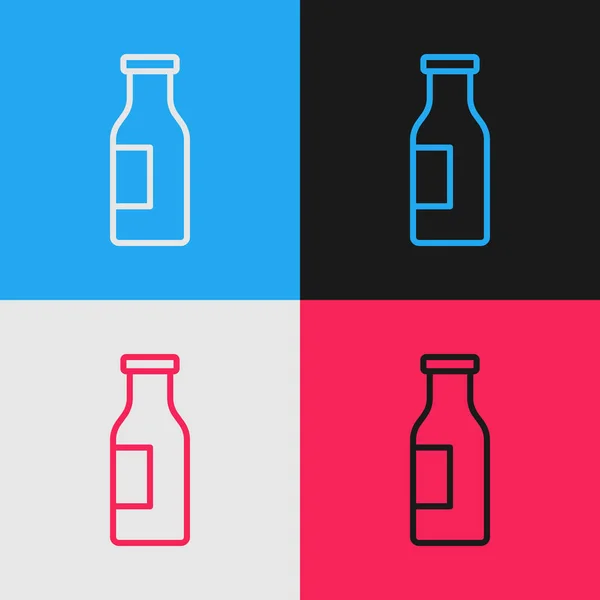 流行艺术线关闭玻璃瓶与牛奶图标隔离的色彩背景 — 图库矢量图片