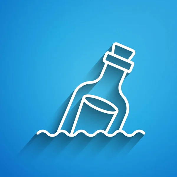 Línea Blanca Botella Vidrio Con Mensaje Icono Agua Aislado Sobre — Vector de stock