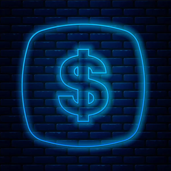 Ligne Néon Lumineux Icône Symbole Dollar Isolé Sur Fond Mur — Image vectorielle