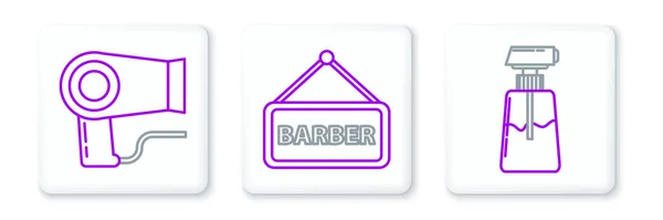 Set Line Cream Lotion Cosmetic Tube Hair Dryer Barbershop Icon — Stock Vector