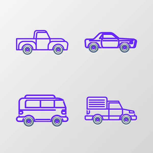Set Line Delivery Lastkraftwagen Retro Minivan Limousine Und Pickup Symbol — Stockvektor