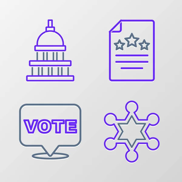 Définir Ligne Hexagram Shérif Vote Déclaration Indépendance Icône Maison Blanche — Image vectorielle