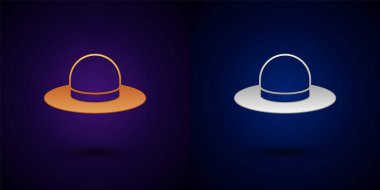 Siyah arka planda izole edilmiş kurdele ikonlu altın ve gümüş adam şapkası. Vektör.