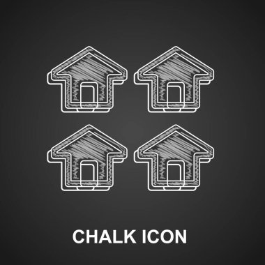 Chalk House icon isolated on black background. Real estate agency or cottage town elite class. Vector.