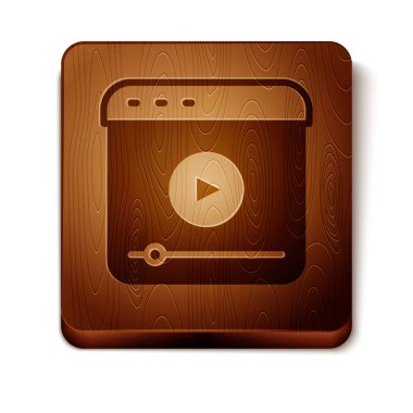 Brown Live çevrimiçi video oyunu ikonu beyaz arkaplanda izole edildi. Tahta kare düğme. Vektör.