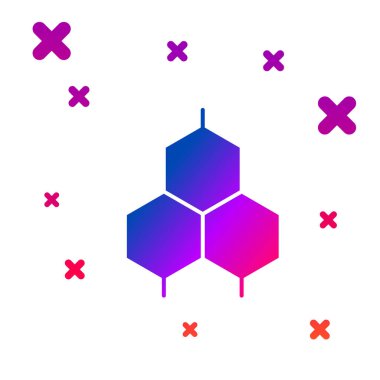 Renkli Kimyasal Formül simgesi beyaz arkaplanda izole edildi. Yenilikçi tıp, sağlık, araştırma ve bilim için soyut altıgen. Kademeli rastgele dinamik şekiller. Vektör.