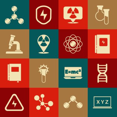 XYZ Koordinat Sistemi DNA sembolü Elektriksel panel Radyoaktif konum Mikroskop Molekül ve Atom simgesini ayarla. Vektör.