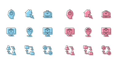 Online Proje Ekibi Cloud depolama belgesi dizini Freelancer Çevrimiçi çalışma ve simgesini ayarlayın. Vektör.