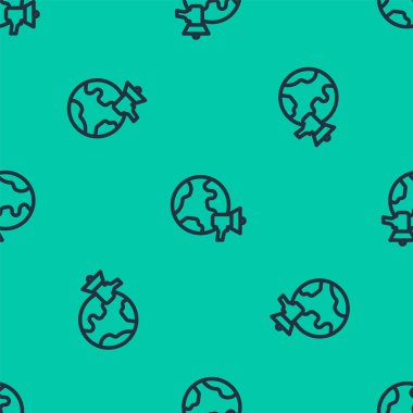 Mavi çizgi dünya haber simgesi yeşil arka planda kusursuz desen izole etti. Flaş haber, dünya haber kanalı. Vektör.