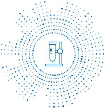 Mavi çizgi cam tüp deney tüpü beyaz arkaplanda izole edilmiş ikon üzerinde. Laboratuvar ekipmanları. Soyut çember rastgele noktalar. Vektör.