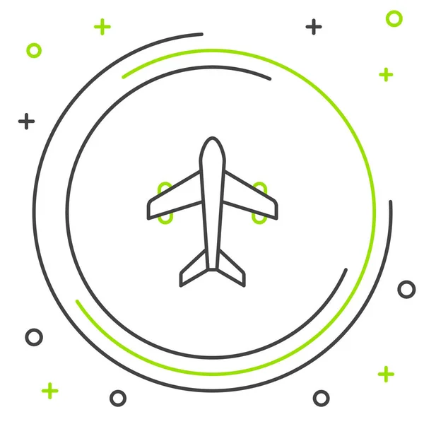 Icône Plan Ligne Isolé Sur Fond Blanc Avion Volant Assurance — Image vectorielle