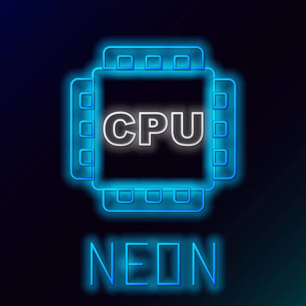 Leuchtender Neon Line Computer Prozessor Mit Mikroschaltungen Cpu Symbol Isoliert — Stockvektor