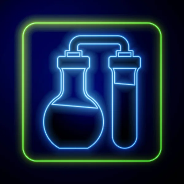 Parlayan Neon Test Tüpü Mavi Arka Planda Izole Edilmiş Kimyasal — Stok Vektör
