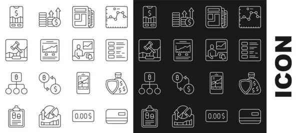 Set Line Hitelkártya Pajzs Pénzeszsák Business Finance Report Tőzsdei Hírek — Stock Vector