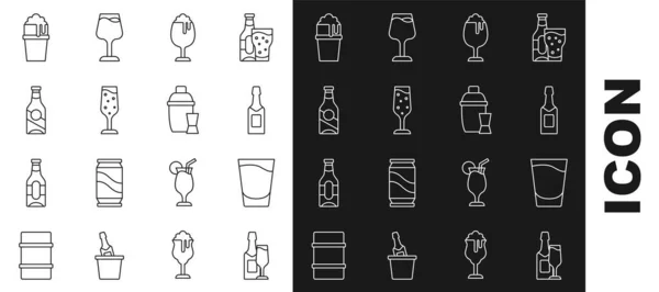 Встановіть Лінію Пляшки Шампанського Склянки Склянка Пивного Шампанського Пиво Коктейль — стоковий вектор