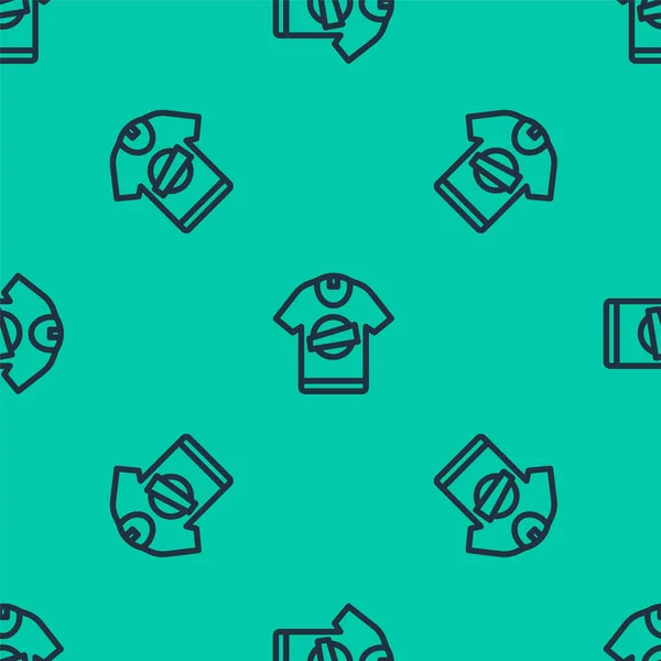 Ícone Camiseta Linha Azul Isolado Padrão Sem Costura Fundo Verde — Vetor de Stock
