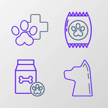 Hayvan ve Veterinerlik Kliniği sembolü ikonu için kedi maması satırını belirleyin. Vektör.