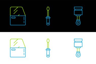 Motor pistonunun kapısını ve tornavida simgesini ayarla. Vektör.