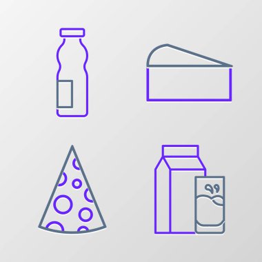 Kefir peyniri ve şişe ikonunda yoğurt için kağıt paketi hazırla. Vektör.