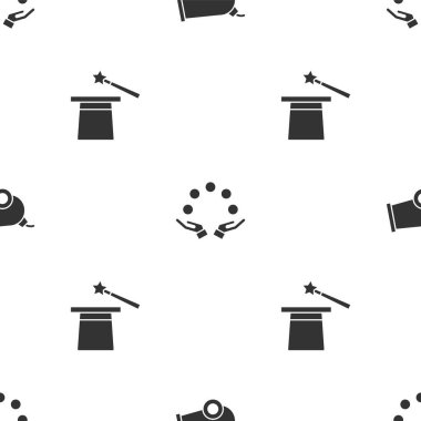 Top, hokkabazlık topu, sihirli şapka ve asayı kusursuz desende ayarla. Vektör.