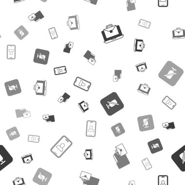 Çevrimiçi çalışmaya ayarlayın, Dilsiz mikrofon ve Görüntü sohbet konferansı kusursuz desen üzerine. Vektör.