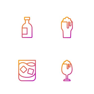 Bardak bira, viski, şişe votka ve... Renk simgeleri. Vektör.