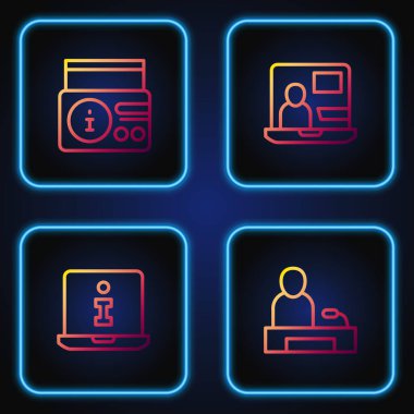 Line Television Report Information News radyo kanalı ve World News 'u ayarlayın. Renk simgeleri. Vektör.