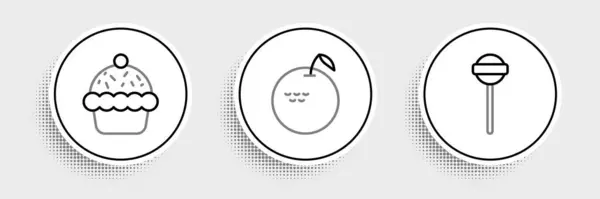 Impostare Linea Lollipop Cupcake Icona Apple Vettore — Vettoriale Stock