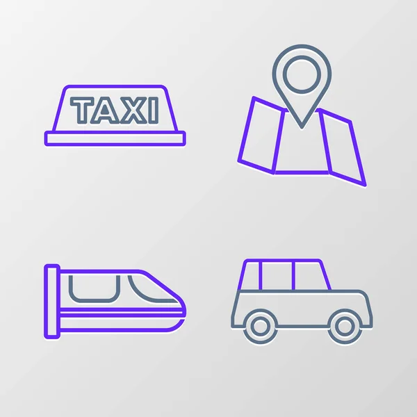Ställ Linje Bil Höghastighetståg Vikt Karta Med Läge Och Taxi — Stock vektor