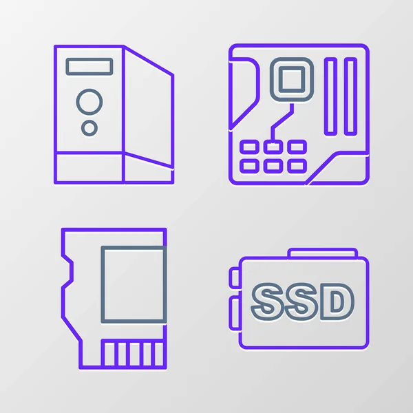 ラインSsdカードを設定するマザーボードのデジタルチップとコンピュータアイコンの場合 ベクトル — ストックベクタ