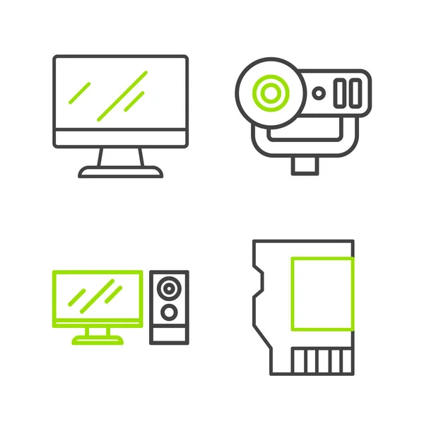 stock vector Set line SD card Computer monitor Web camera and screen icon. Vector.