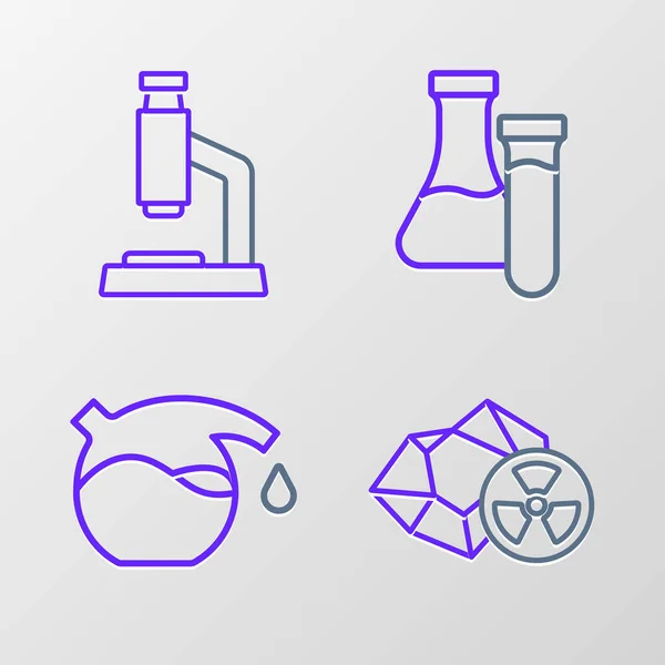 Zeile Radioaktives Reagenzglas Und Mikroskop Symbol Setzen Vektor — Stockvektor