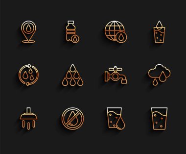 Barut yağmuru ve musluk ikonu konumu ile duş suyu düşüşünü yasaklayın. Vektör.