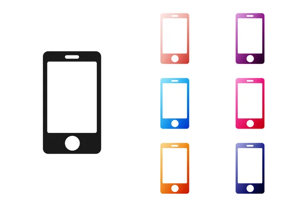 Black Smartphone Mobilní Telefon Ikona Izolované Bílém Pozadí Nastavit Barevné — Stockový vektor
