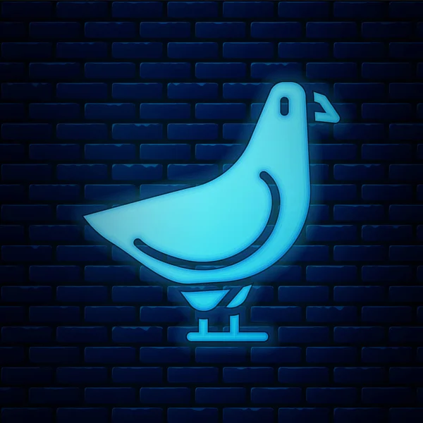 Leuchtende Neon Dove Symbol Isoliert Auf Backsteinwand Hintergrund Vektor — Stockvektor