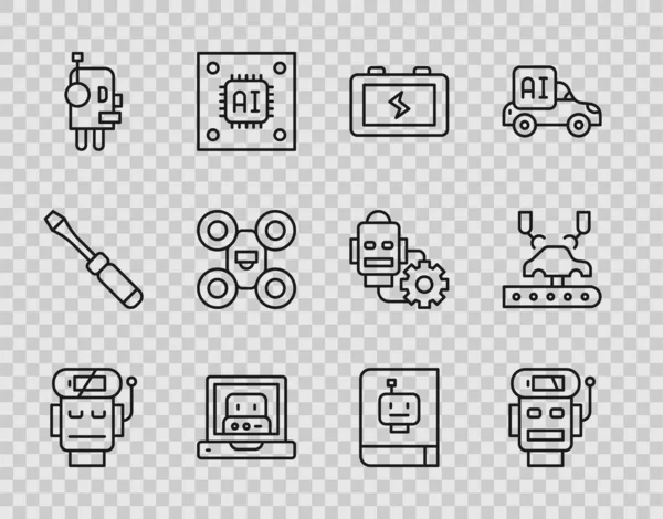 Definir Linha Robô Carga Bateria Fraca Criando Robô Drone Manual —  Vetores de Stock