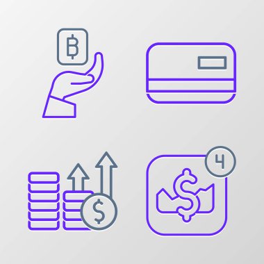 Mobil hisse senedi alım satımı finansal büyüme ve dolar kredi kartı ve Bitcoin ikonu tutan Hand. Vektör.