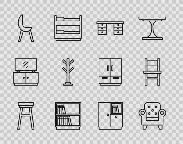 设置线椅扶手椅办公室书架书架工作服和图标 — 图库矢量图片
