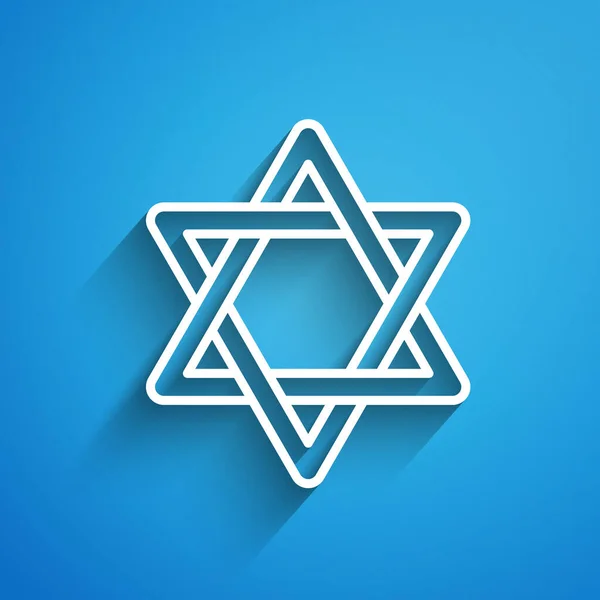 Біла Лінія Ікона Давида Ізольована Синьому Тлі Єврейський Символ Релігії — стоковий вектор