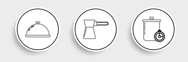 Yemek Tepsisi Kahve Ikonuyla Kaplı Yemek Pişirme Kabı Mutfak Zamanlayıcısı — Stok Vektör