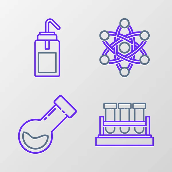 Set Line Reagenzglas Und Kolben Chemische Atom Und Laborwaschflasche Symbol — Stockvektor