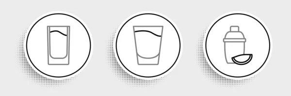 Set Line Cocktailshaker Mit Limette Shot Glas Und Symbol Vektor — Stockvektor