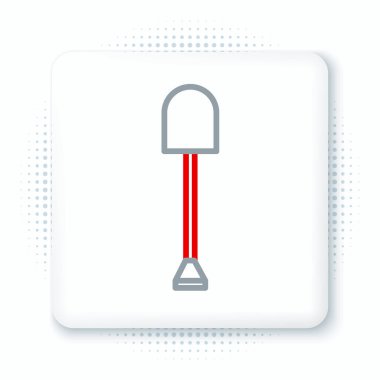 Beyaz arkaplanda çizgi küreği simgesi izole edildi. Bahçe aletleri. Bahçecilik, tarım, çiftçilik aleti. Renkli taslak konsepti. Vektör.