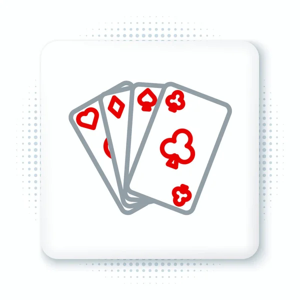 Ligne Icône Cartes Jouer Isolée Sur Fond Blanc Casino Jeu — Image vectorielle