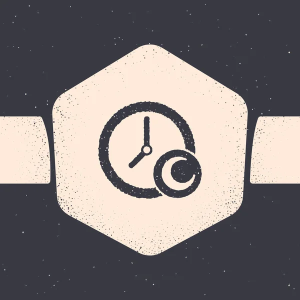 Grunge Time Sleep Icon 고립된 배경에서 주무시네 모노크롬 빈티지그리기 Vector — 스톡 벡터