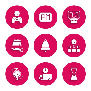 Zil Sevkiyatını Kum Zaman Yönetimi Saat Oku Takvimi ile 9 'dan Gamepad simgesi ile ayarla. Vektör.