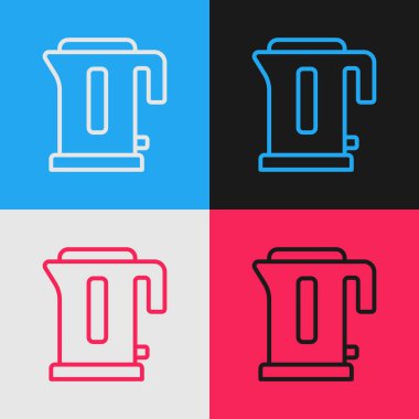 Pop Art Line Elektrik Kettle simgesi renk arkaplanında izole edildi. Çaydanlık ikonu. Vektör.