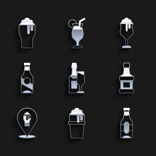 Set Bouteille Champagne Verre Verre Bière Whiskey Bière Alcool Bar — Image vectorielle