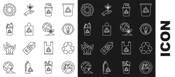 Установка Линии Мусора Символ Recycle Лампочка Молнией Мусорный Бак Пластиковый — стоковый вектор