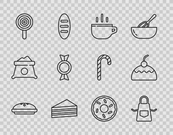 系列自制派 厨房围裙 咖啡杯 棒棒糖 甜甜圈和图标 — 图库矢量图片